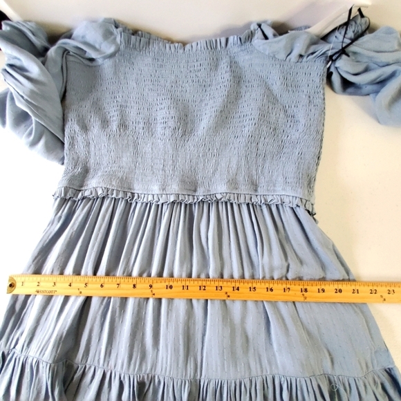 NWT Smocked Bodice Ruffle Hem Dress Size XL Puff Sleeve Square Neck Coquette - Picture 8 of 15